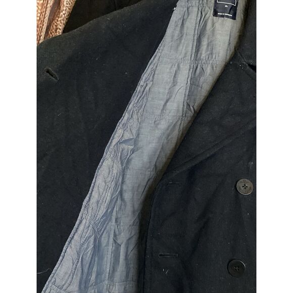 Gap Mens Black Outdoor Pea Coat Button Up Size XL Wool - Picture 3 of 4